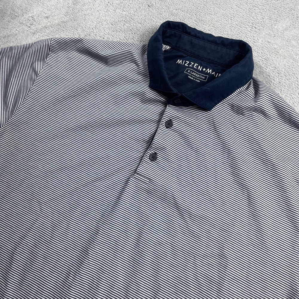 Mizzen + Main Mens XL Trim Spinnaker Performance Polo Shirt Navy White Stripe